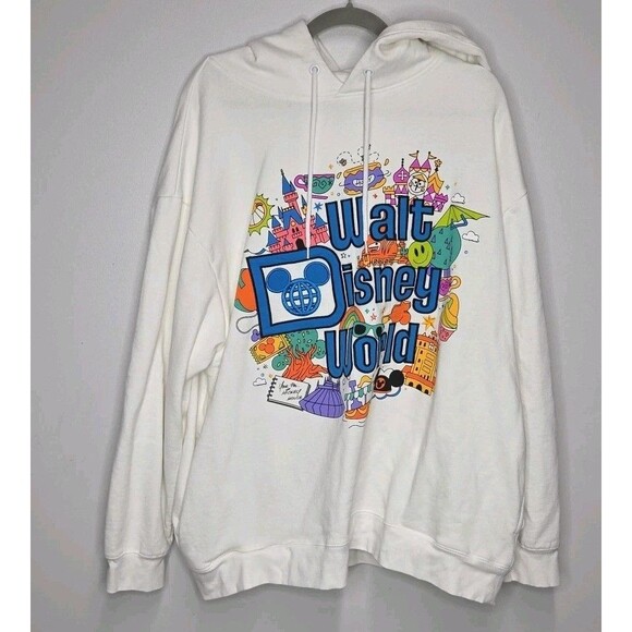 Walt Disney World Play in the Parks Embroidered Hoodie XXL White Organic Cotton - Picture 1 of 7